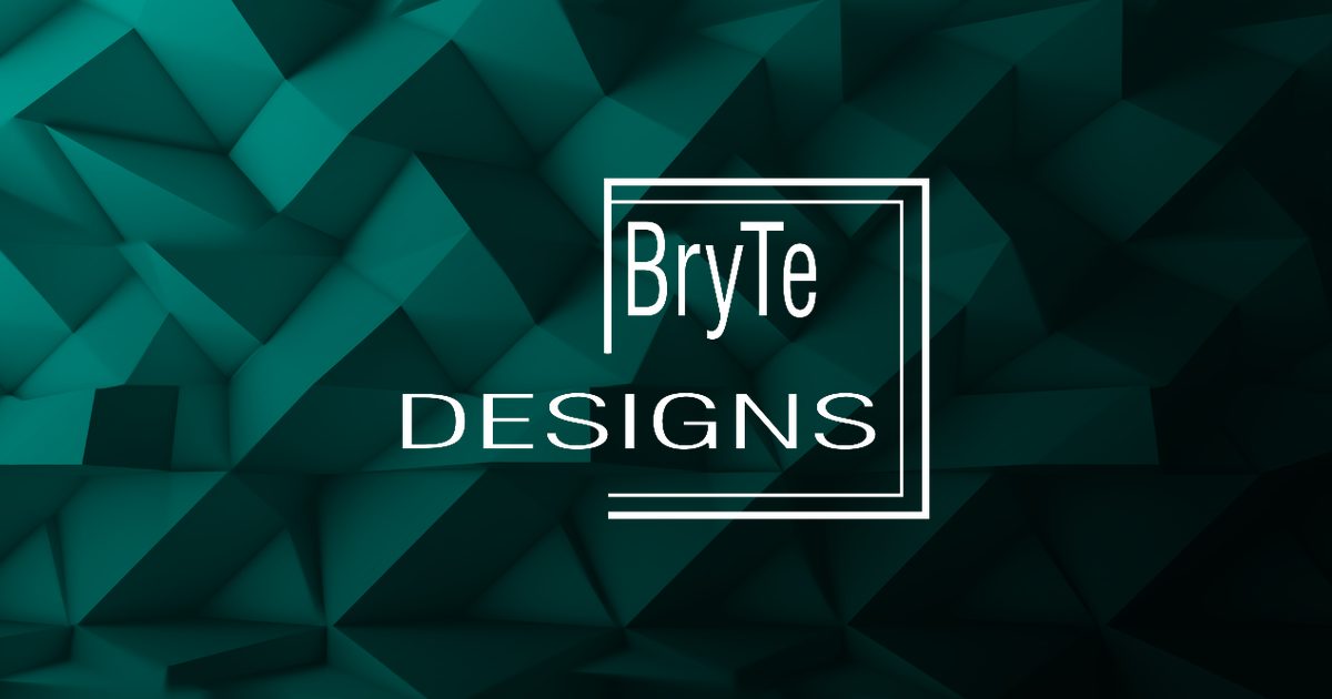 BryTe Designs logo on a teal geometric background