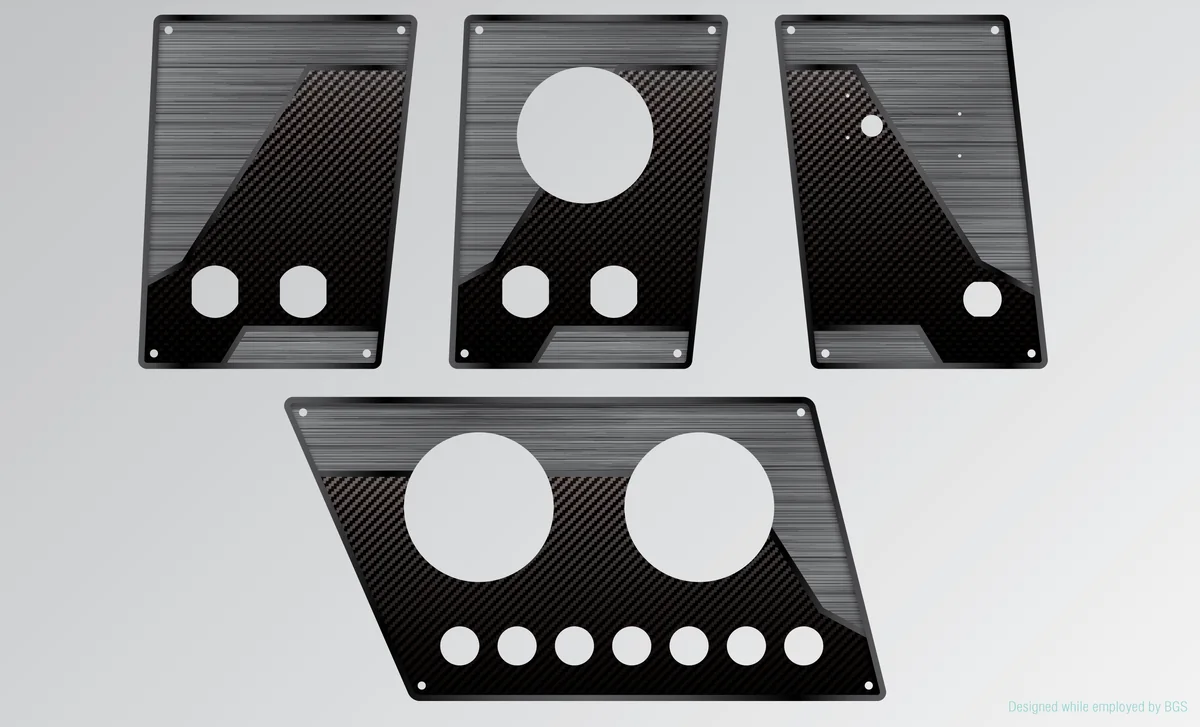 Dash panel set: Carbon-fiber helm panels with gauge cutouts