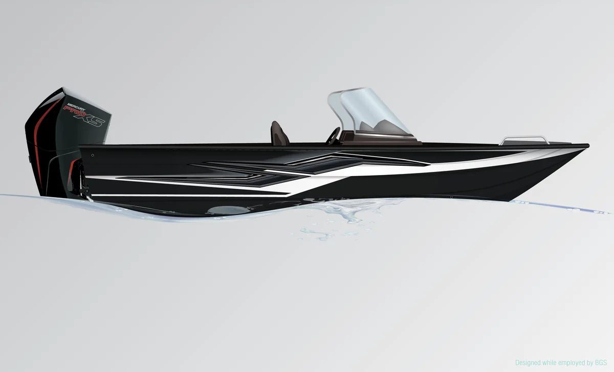 Fishing boat graphics: Black hull with silver slash