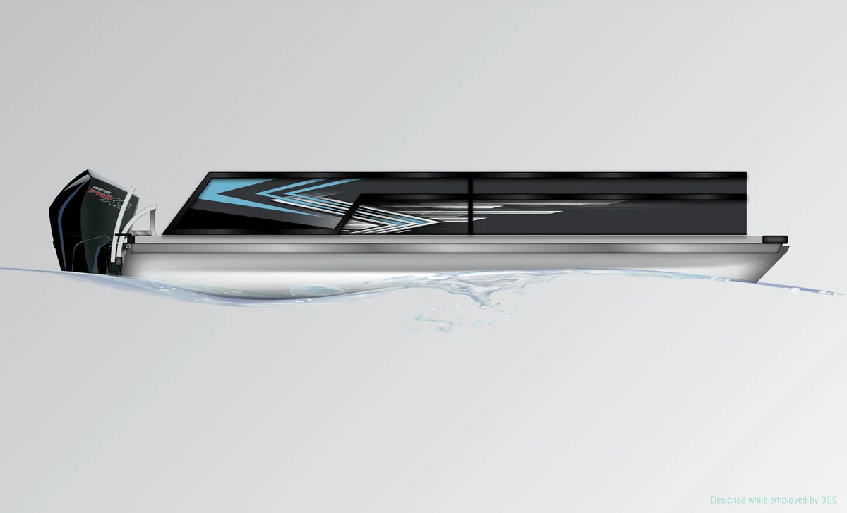 Pontoon graphics: Fence panel graphics with blue angles